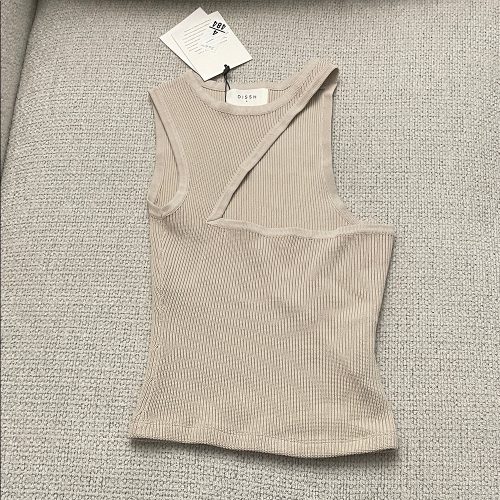 NWT DISSH Cream Ribbed Cutout Tank Top